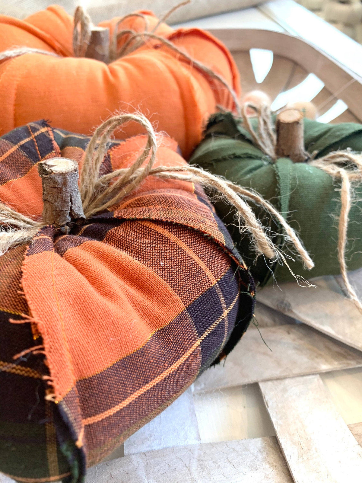 Rustic Plaid Fabric Pumpkin Set