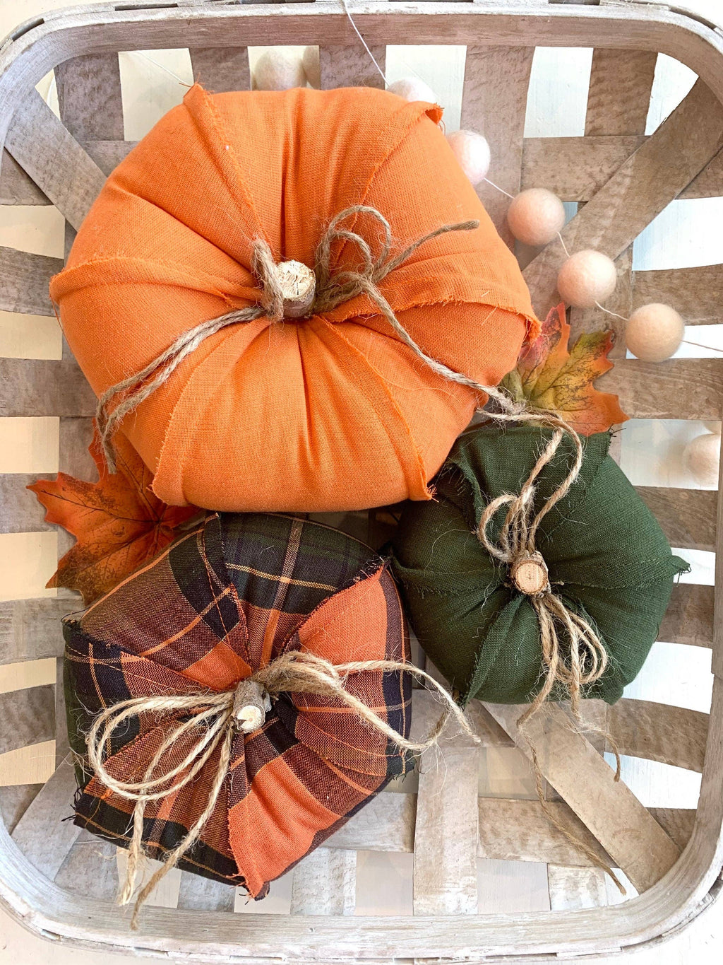 Rustic Plaid Fabric Pumpkin Set
