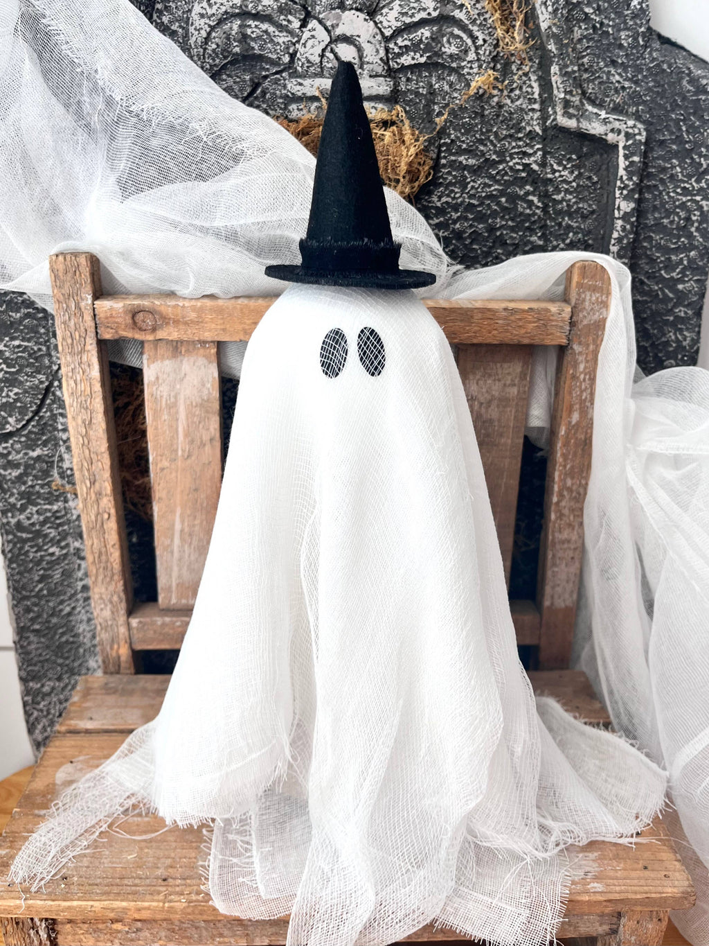 Primitive Fall Halloween 13" Lil Ghost w/ Witch Hat