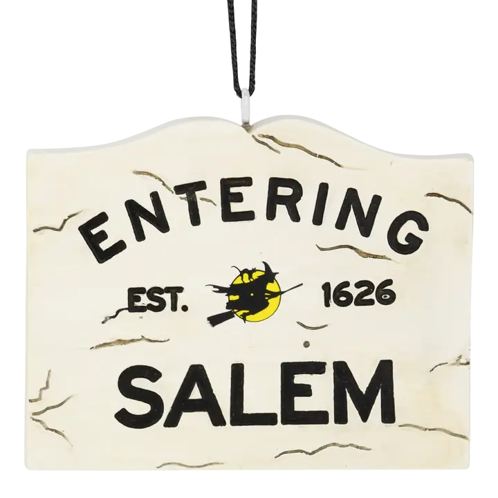 Entering Salem Sign with Witch Halloween Ornament