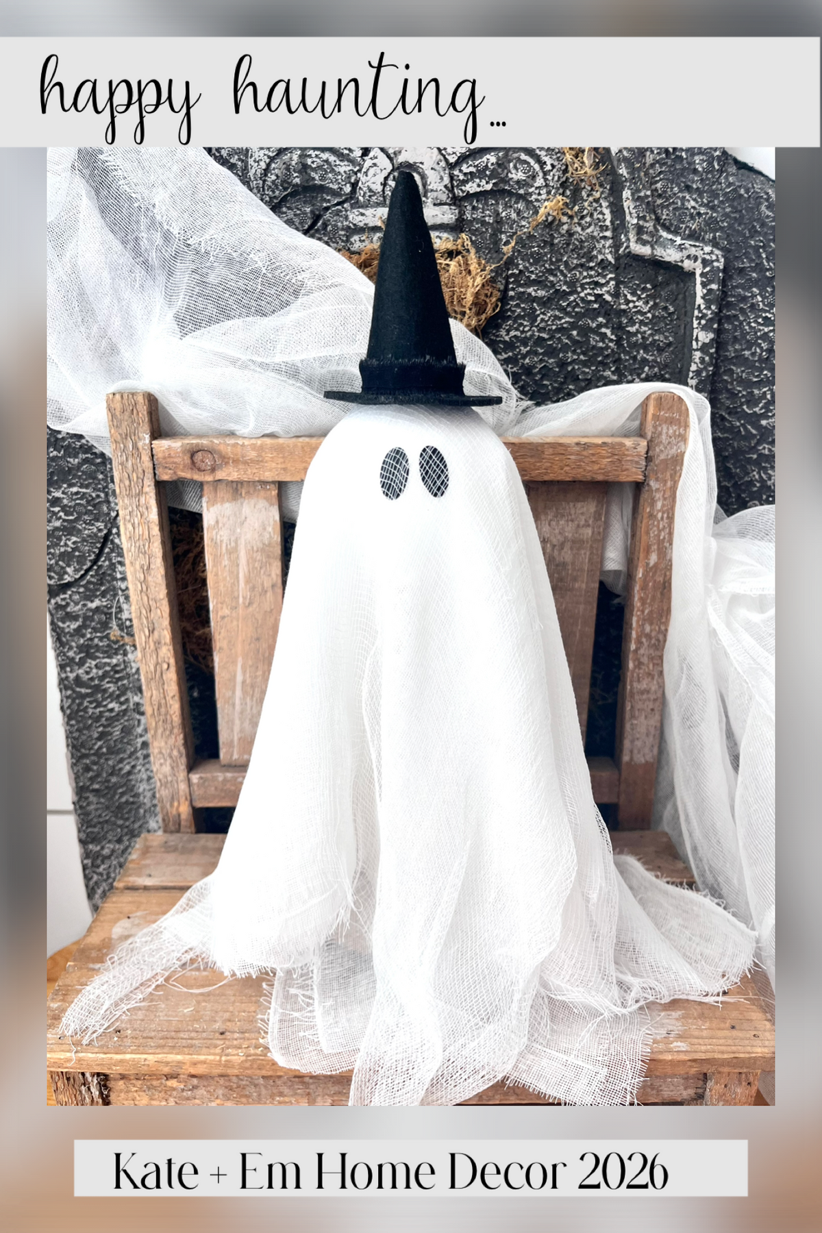 Primitive Fall Halloween 13" Lil Ghost w/ Witch Hat
