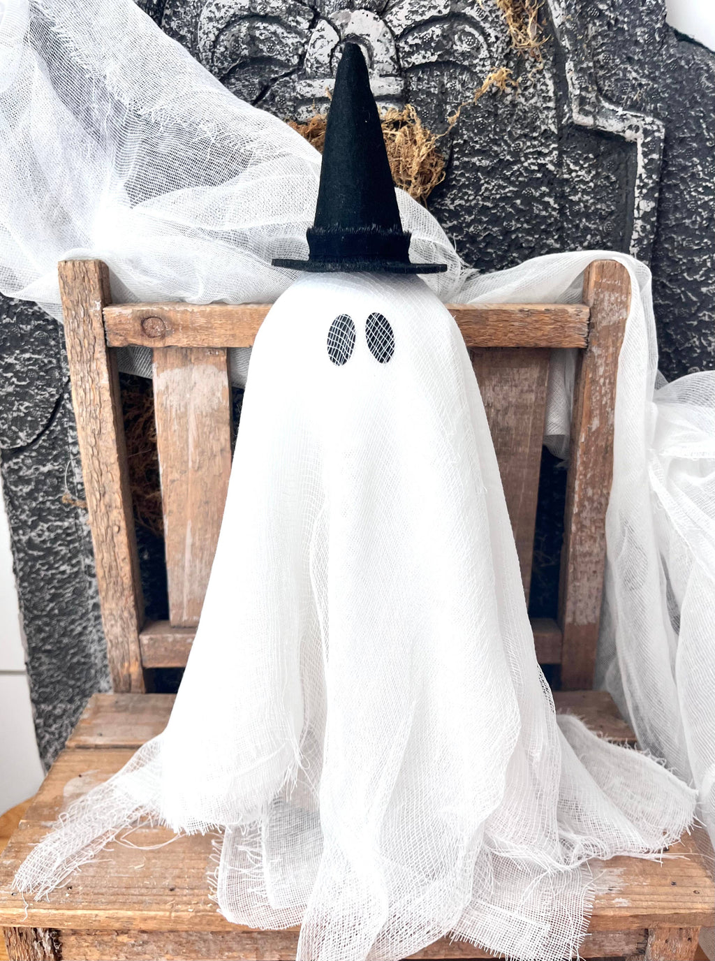 Primitive Fall Halloween 13" Lil Ghost w/ Witch Hat