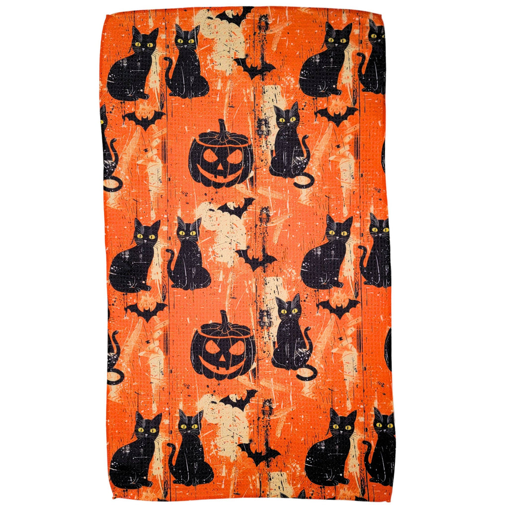 Halloween Black Cats & Pumpkins Waffle Towels