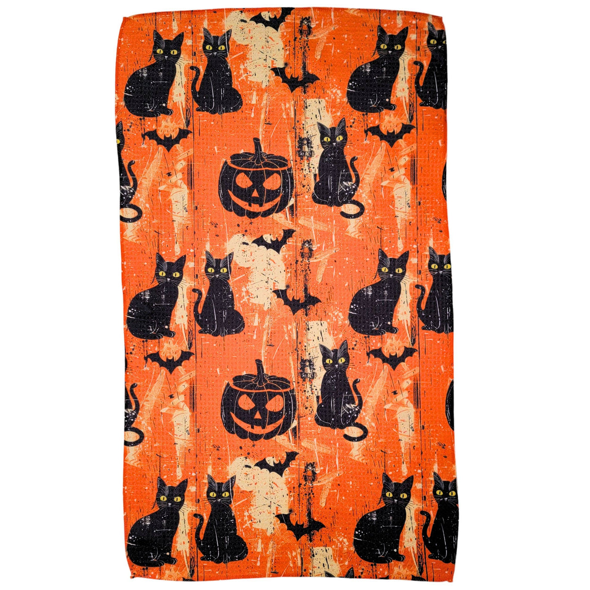 Halloween Black Cats & Pumpkins Waffle Towels