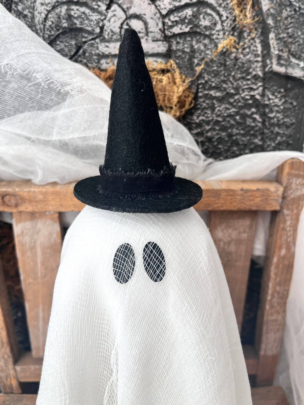 Primitive Fall Halloween 13" Lil Ghost w/ Witch Hat
