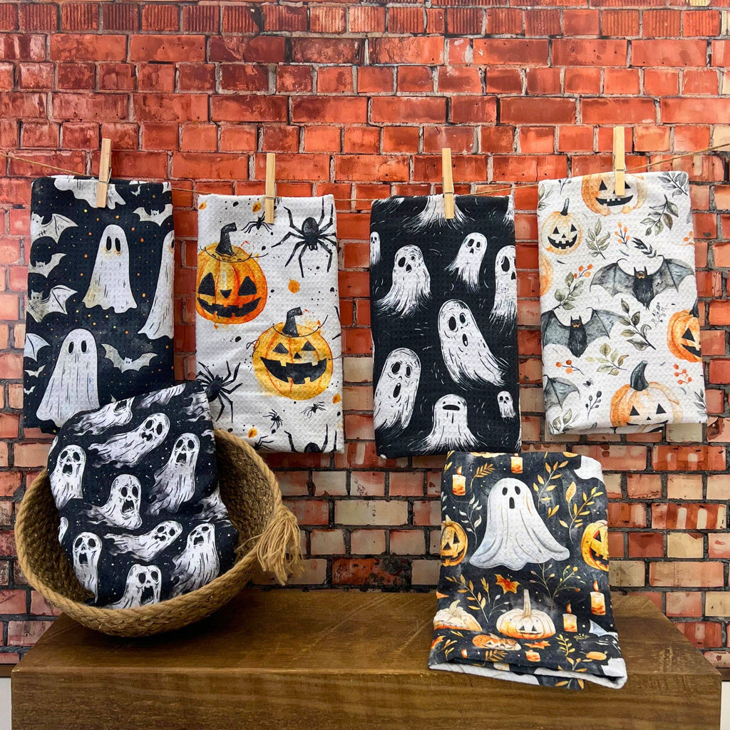 Ghost On Halloween Waffle Kitchen Tea Towel