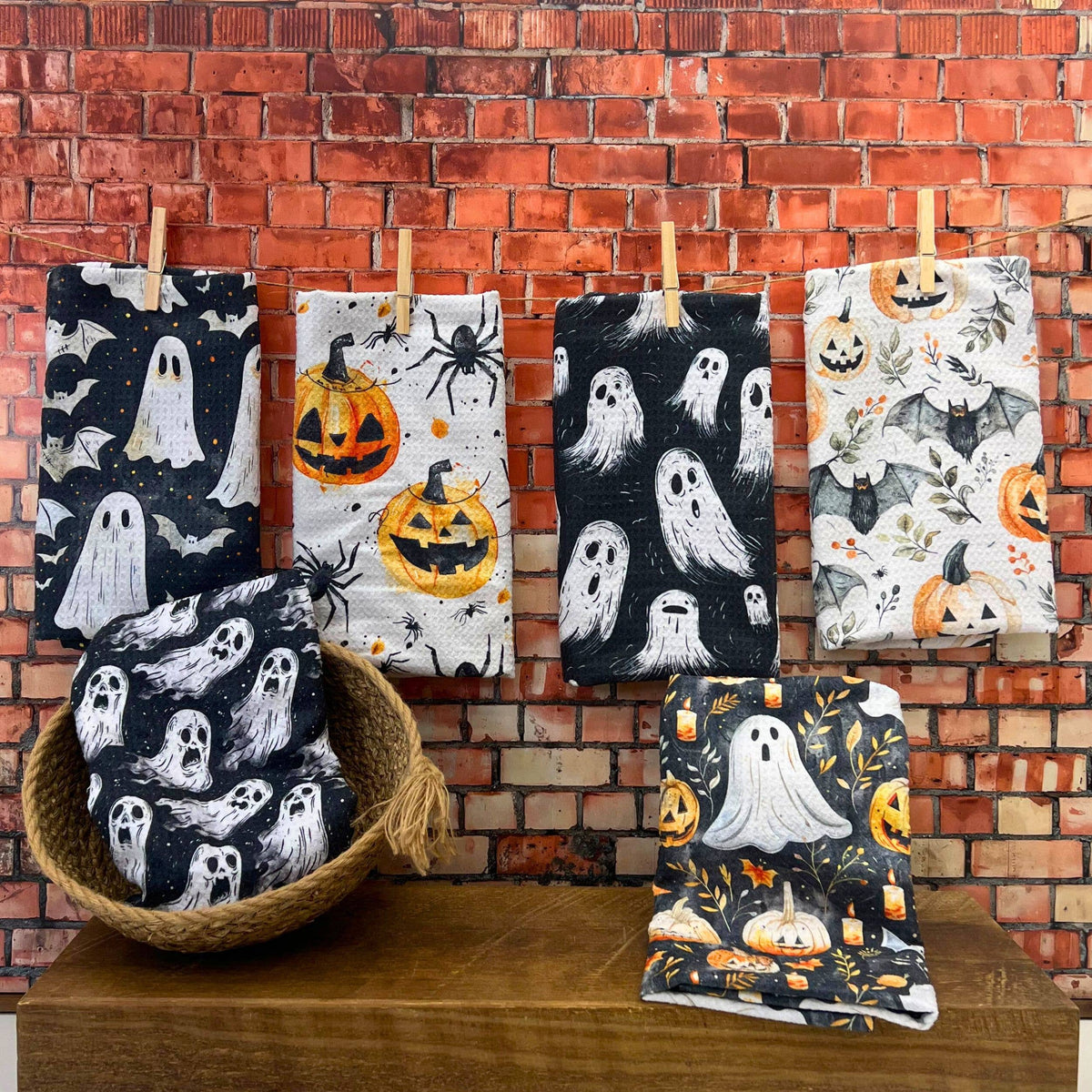 Ghost On Halloween Waffle Kitchen Tea Towel