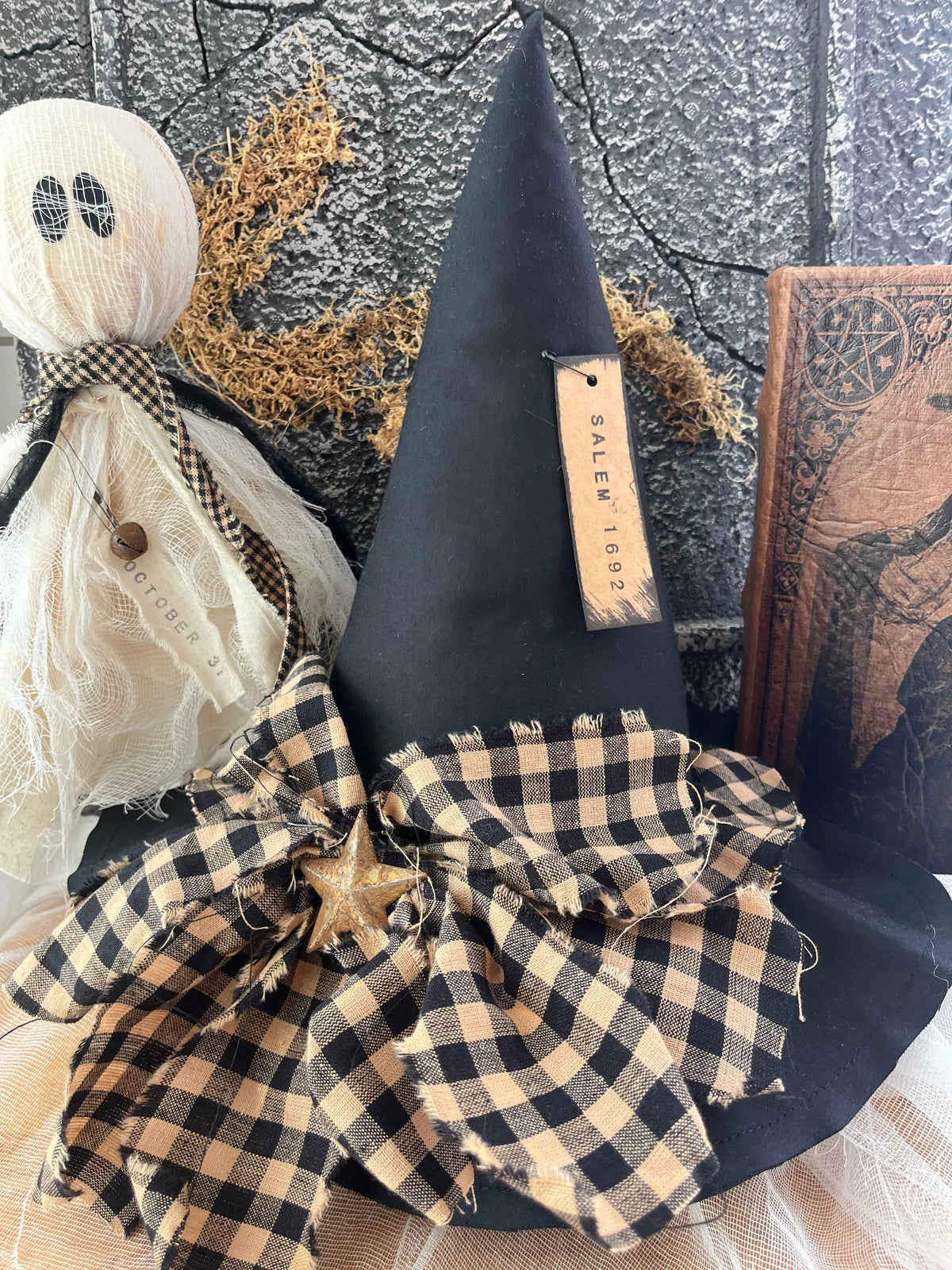 Primitive Witch Hat Black, Old Salem Halloween Home Decor